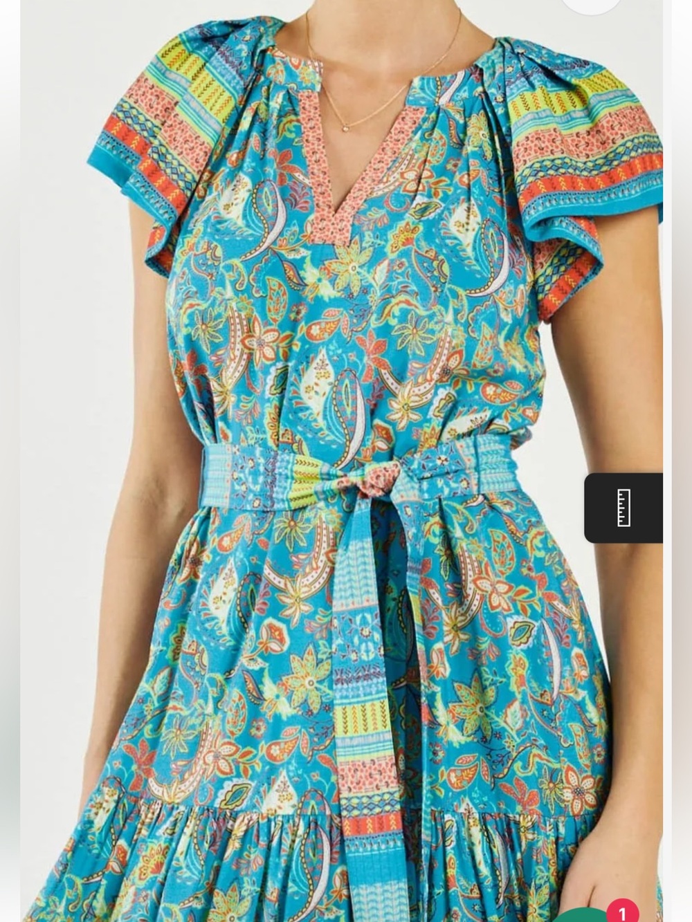 Current Air Paisley Briony Tiered Midi Modern Boho Dress XL Tie Waist